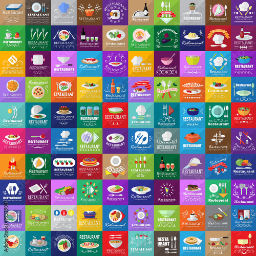 Restaurant Flat Icons Set: Vector Illustration, Graphic Design. Collection Of Colorful Icons