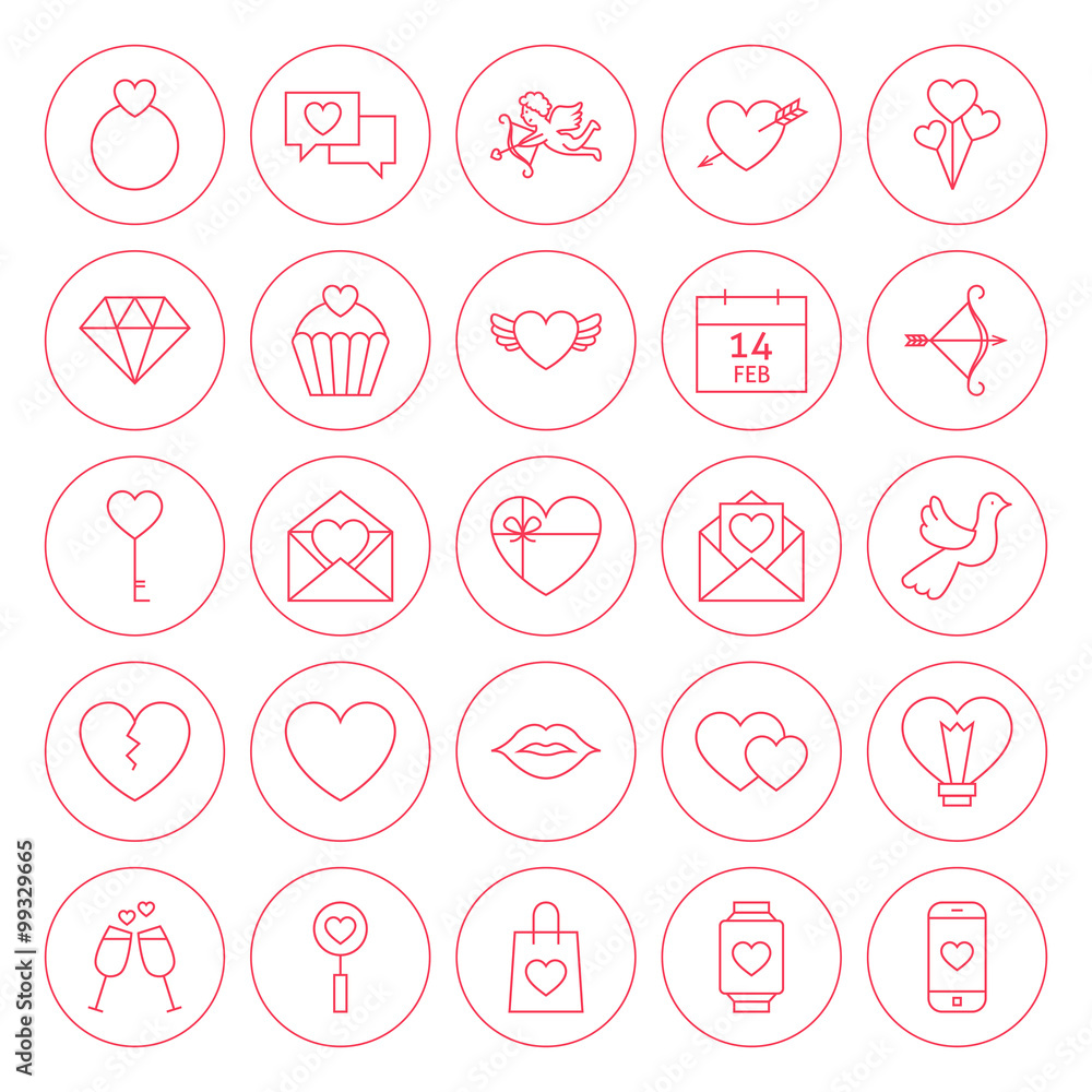 Line Circle Valentine Day Icons Set Line Circle Valentine Day Icons Set