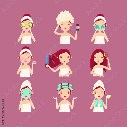 Women in Beaty Saloon. Flat Vector Illustration