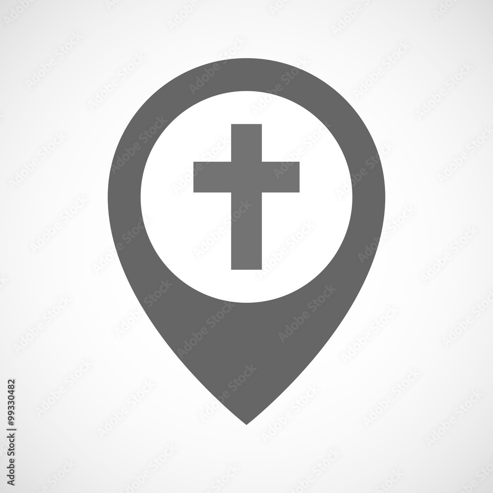 Isolated map marker with a christian cross Isolated map marker with a christian cross
