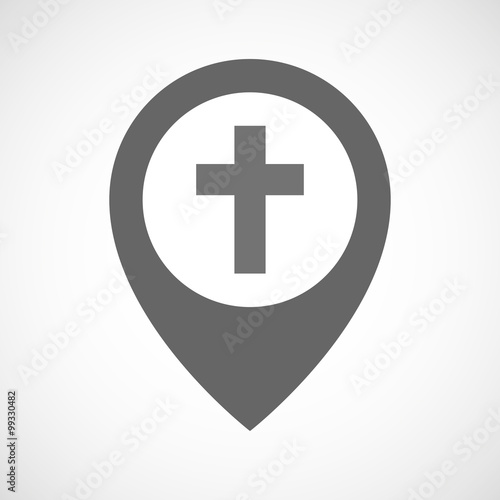 Isolated map marker with a christian cross