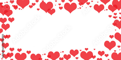 Red different shaped hearts frame on white background
