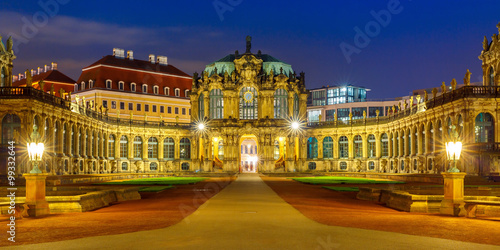 Panorama of Zwinger at night in Dresden, Germany