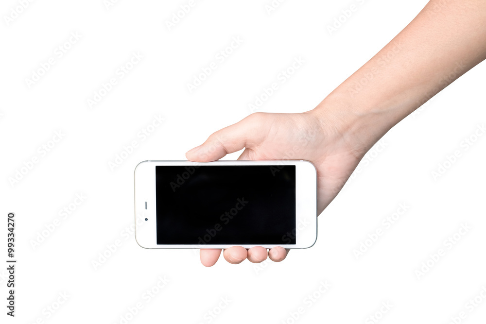 Hand with mobile smart phone Isolated on white background Hand with mobile smart phone Isolated on white background
