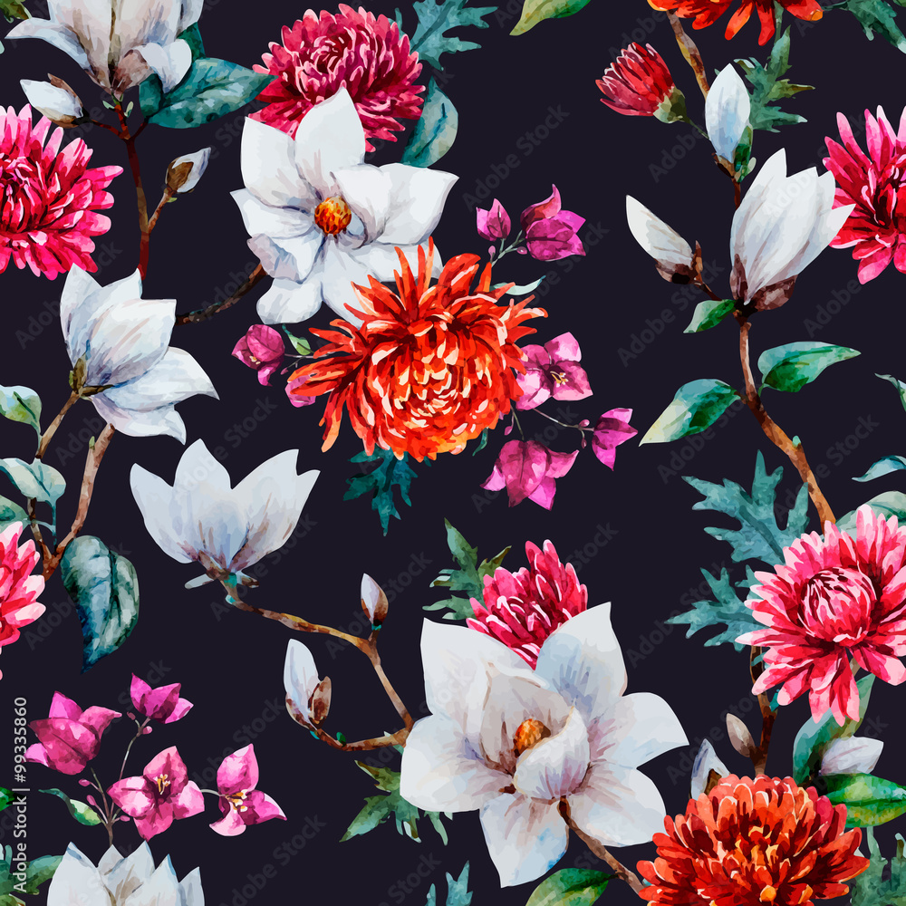 Naklejka premium Watercolor vector floral pattern