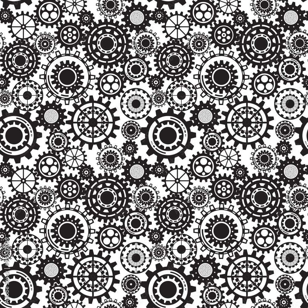Black gears, steampunk seamless pattern