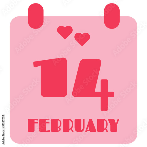 14 February pink calendar symbol, isolated vector with hearts