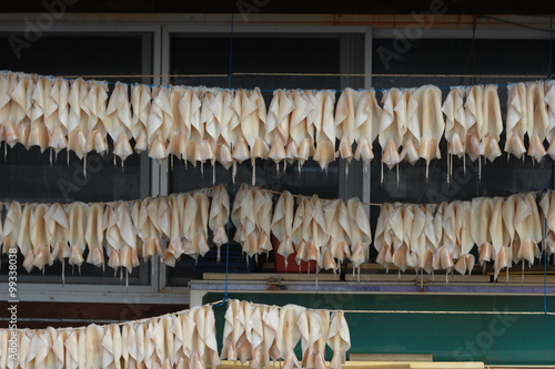 Dried squid hang on the line