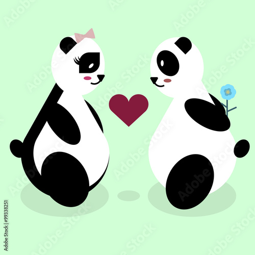 Fototapeta Naklejka Na Ścianę i Meble -  panda bear lovers on Valentine's Day. cute vector