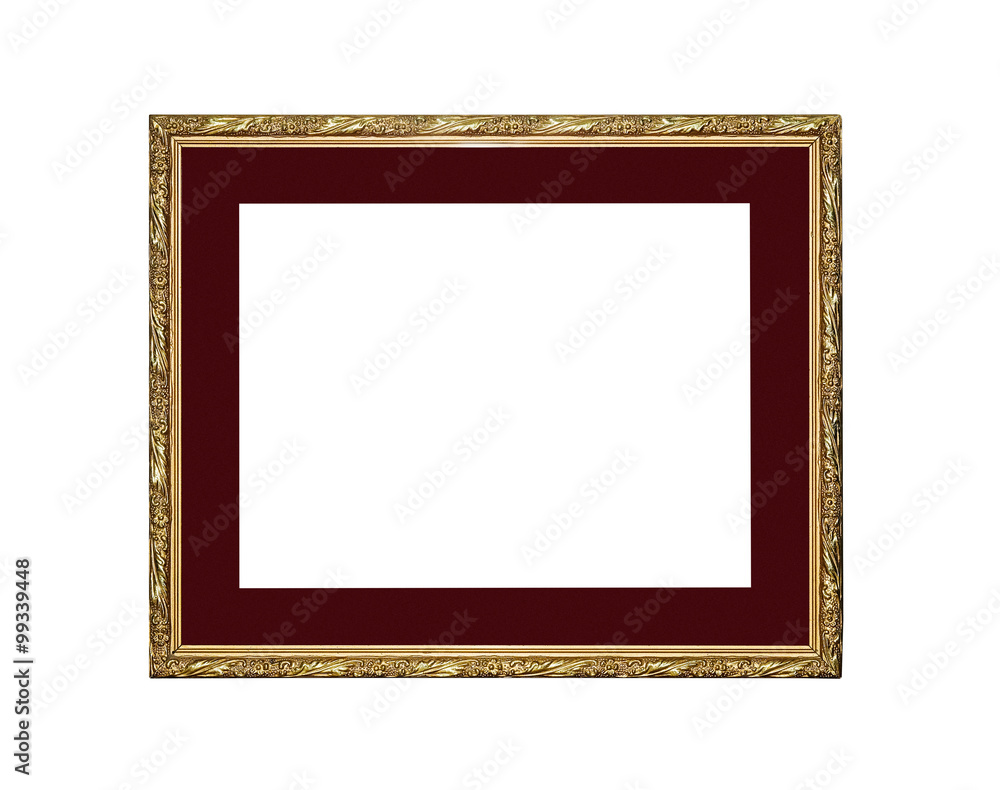 old antique gold frame on white background old antique gold frame on white background