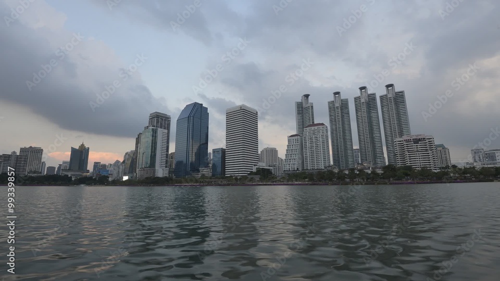 BANGKOK, THAILAND - December 3: Cityscape of high rise buildings around Benjakiti Park in Bangkok, capital city of Thailand on December 3, 2015 in Bangkok Thailand. (Time lapse)