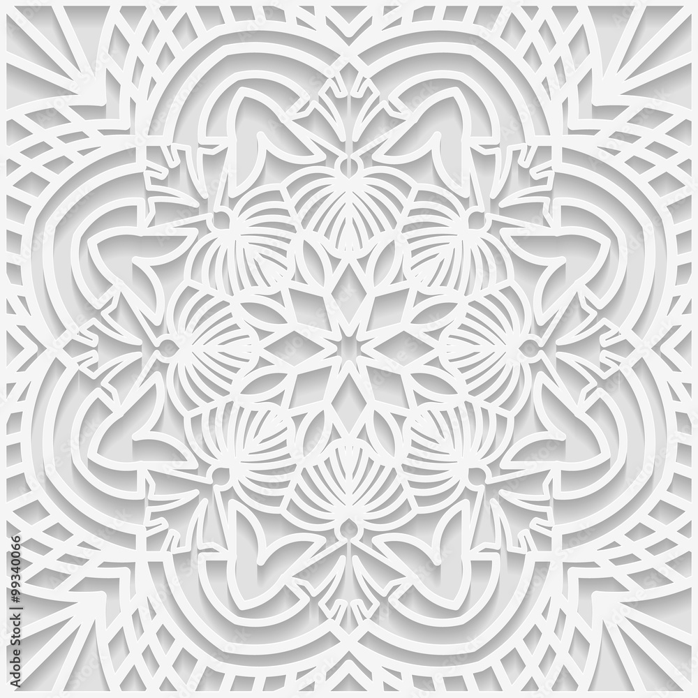 3D seamless white background, square tiles, Arabic and Indian ornament, vector 3D seamless white background, square tiles, Arabic and Indian ornament, vector