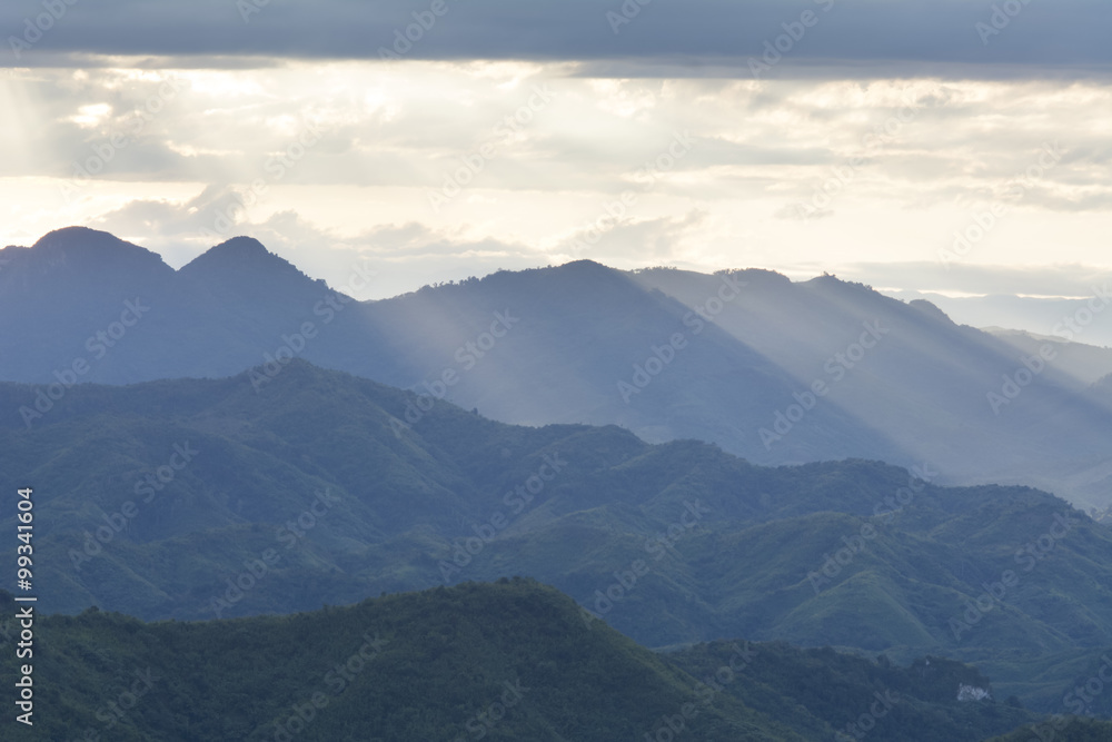 sun ray and mountains layers at North Laos.