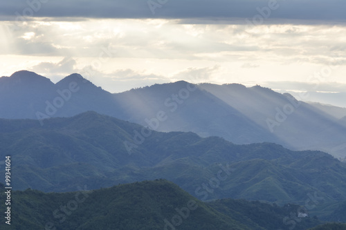 sun ray and mountains layers at North Laos. © ijasper