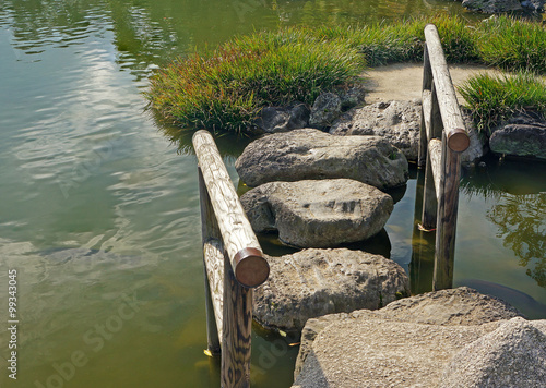 The stepping stones in Kiyosumi garden in Tokyo, Japan 