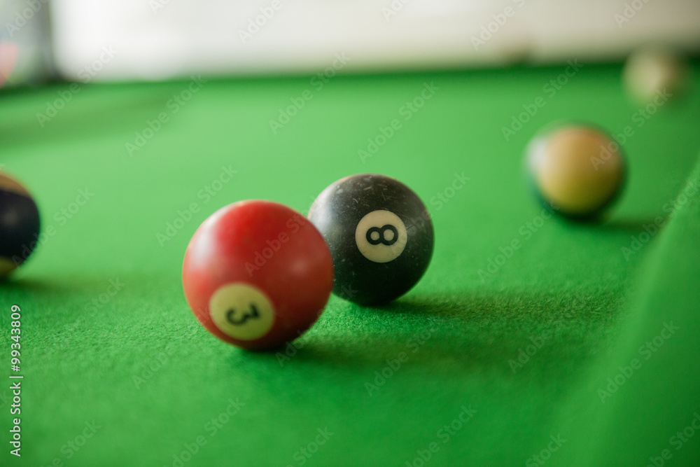 Billard balls on green billard table Billard balls on green billard table