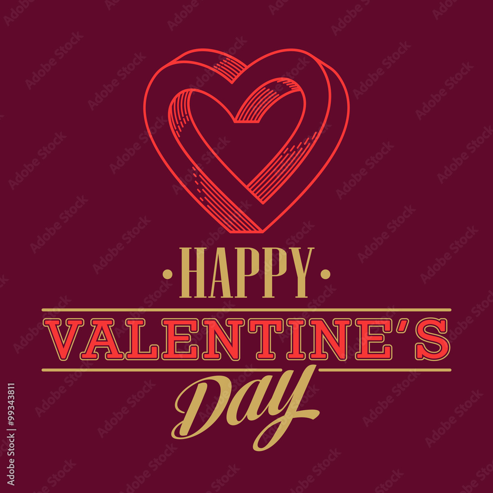 Retro Valentine day card vith line heart icon. Vector illustration