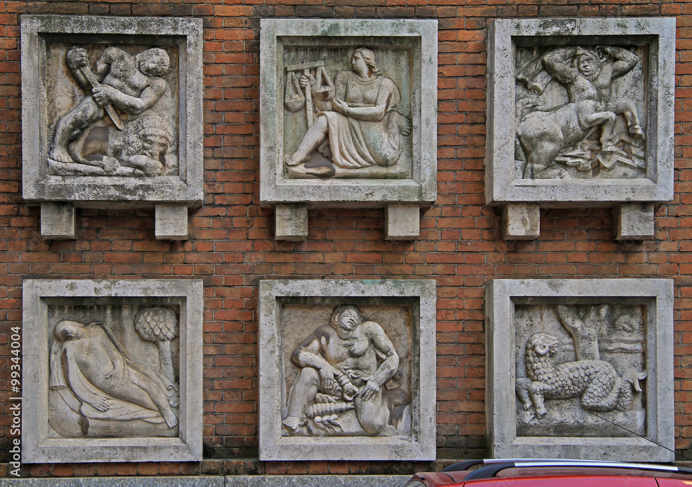six relief picture on the wall in Milan