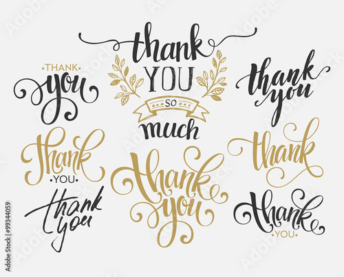 Set of custom THANK YOU hand lettering. Vector illustration