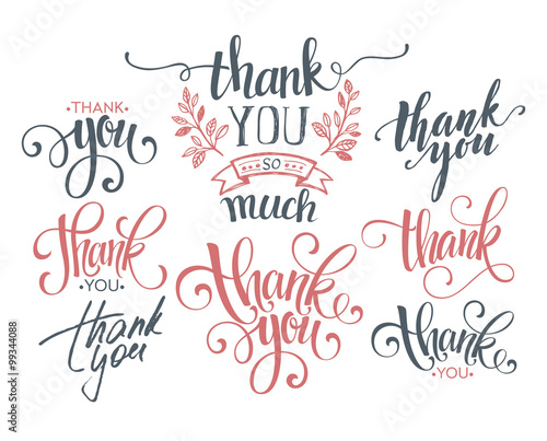 Set of custom THANK YOU hand lettering. Vector illustration