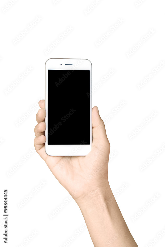 Selfie with mobile smart phone Isolated on white background