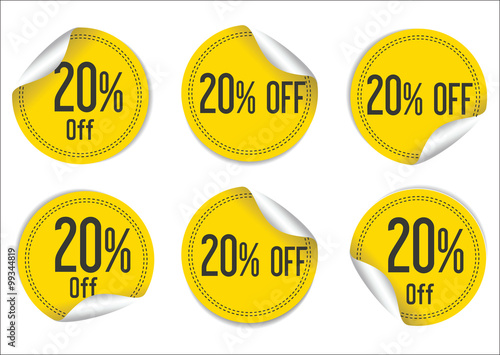 20 percent off yellow paper sale stickers