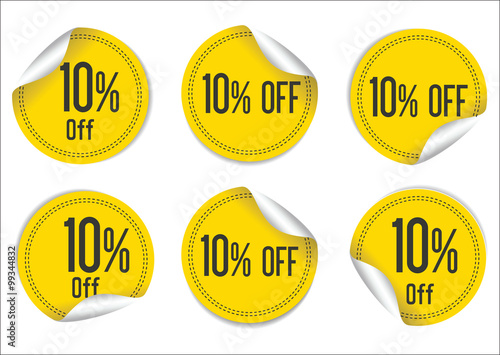 10 percent off yellow paper sale stickers