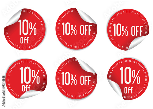 10 percent off red paper sale stickers