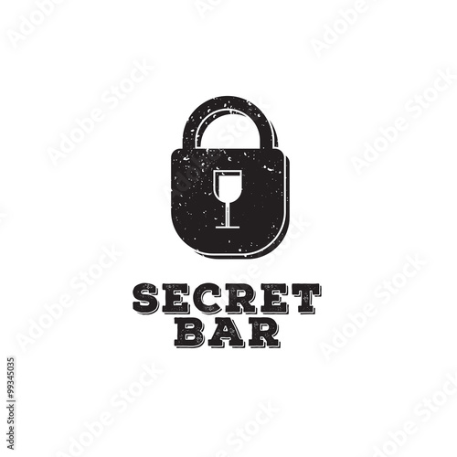 Vector minimalistic secret bar logo with little glass as a keyhole