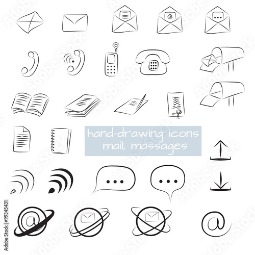 hand-drawn icons mail, letters, messages, communication