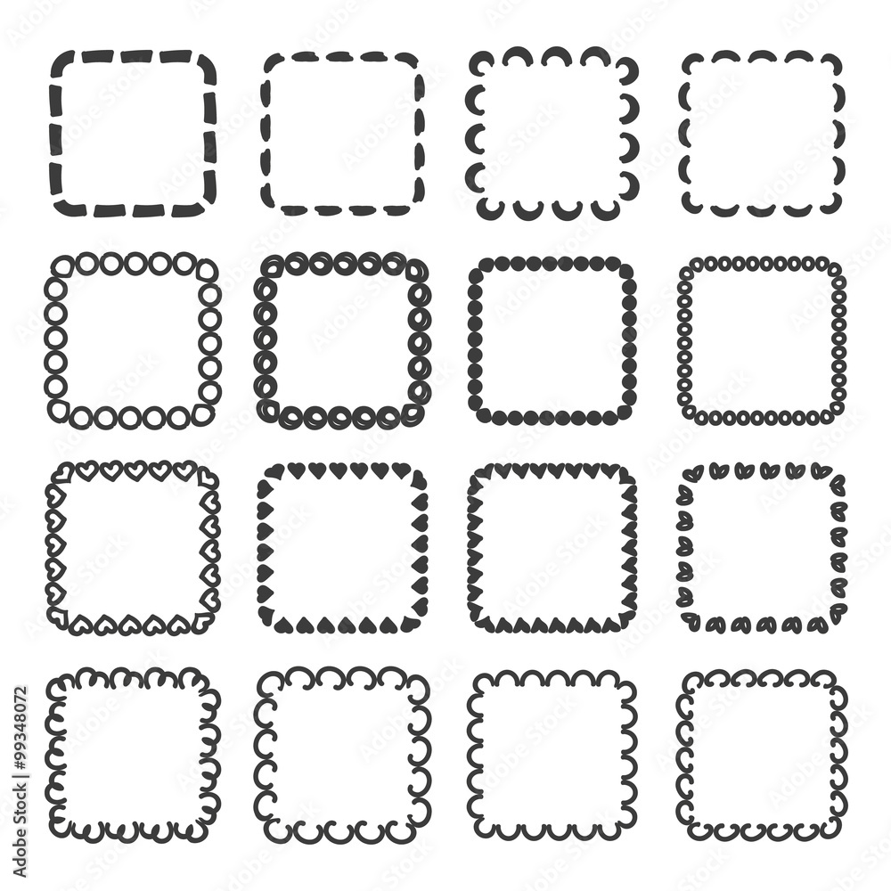 Set of hand drawn frames isolated on white background.
