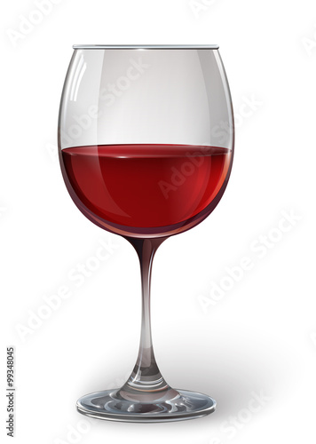 Glass wine glass with red wine. A realistic, transparent, vector.