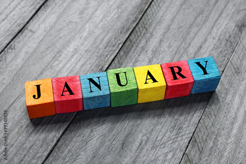 january text on colorful wooden cubes photo