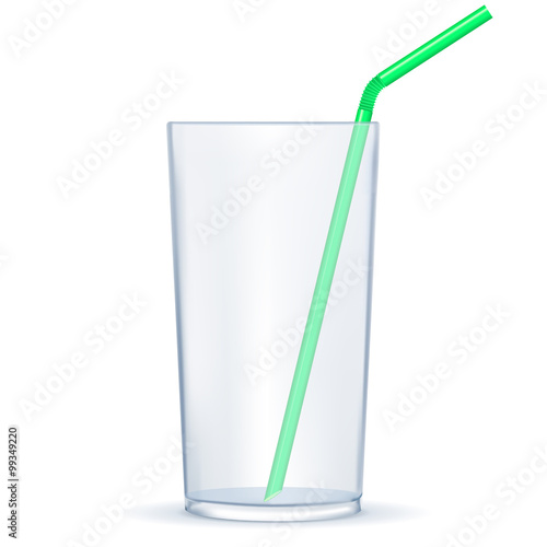 Empty glass with drinking straw. 