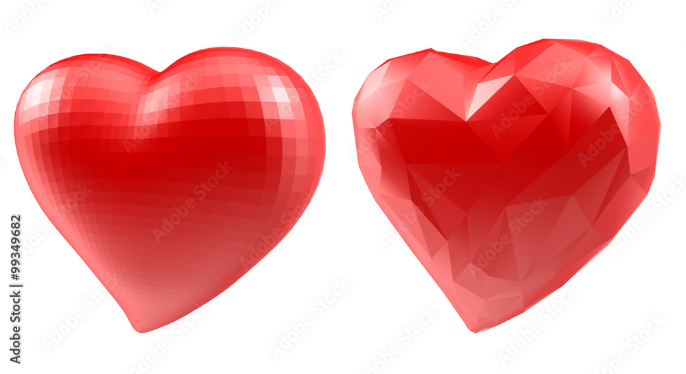 Set of hearts with faceted low-poly geometry effect Set of hearts with faceted low-poly geometry effect