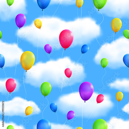 Seamless Skyes Background with Balloons. Vector illustration, eps10, editable.