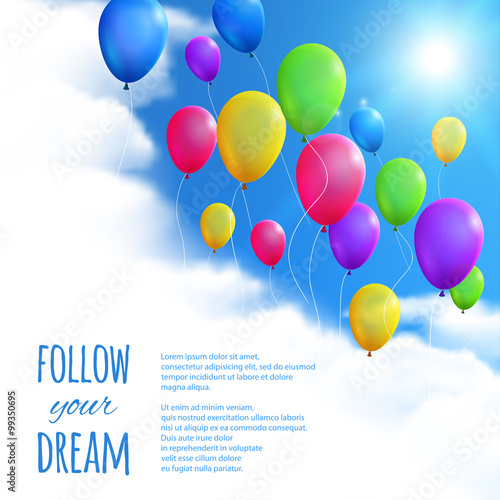 Sky Background with Colorful Balloons. Vector illustration, eps10, editable