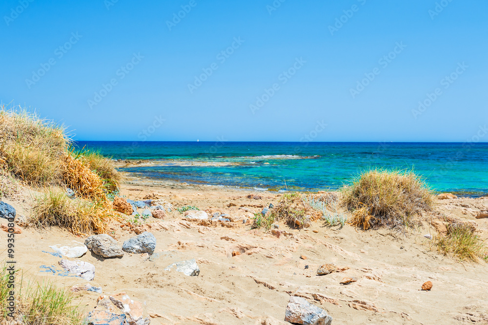 Beautiful wild beach with turquoise water and white sand