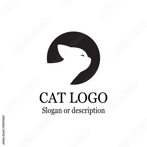 Cat Logo Black Circle - Isolated Vector Illustration