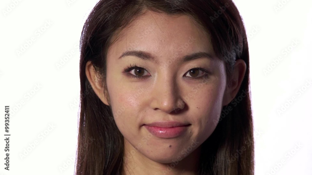 Real Asian people portrait with emotions and feelings. Close up of face on white background. Beautiful young happy Japanese woman smiling, lady, pretty girl looking at camera. Joy, female beauty Real Asian people portrait with emotions and feelings. Close up of face on white background. Beautiful young happy Japanese woman smiling, lady, pretty girl looking at camera. Joy, female beauty