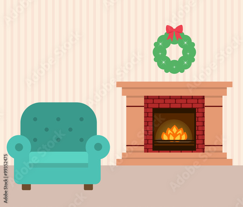 fireplace and armchair