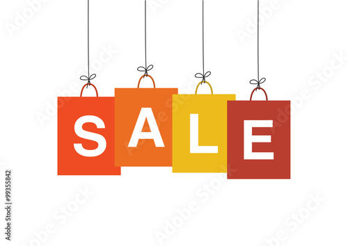 Hanging sale price tag icon with leaves for autumn on white background