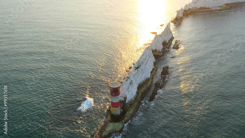 Aerial Isle of Wight Needles UK Drone Lighthouse Helipad 