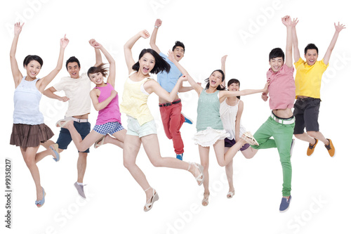 Excited young people jumping