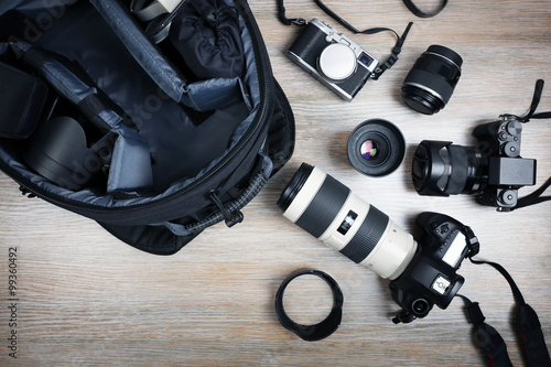 Photographer's equipment on the floor in a room