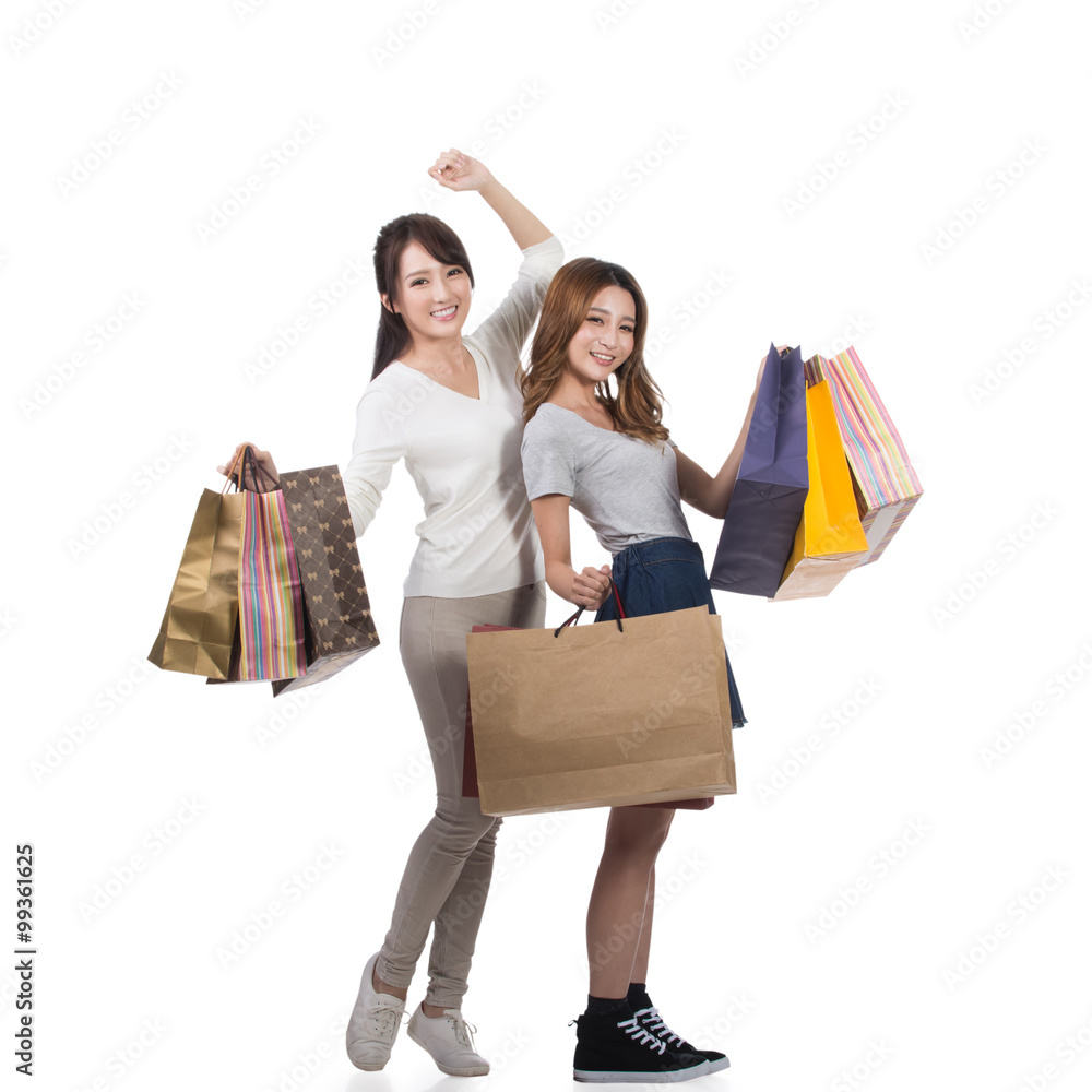 Happy smiling shopping girls Happy smiling shopping girls