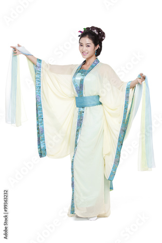 Konstfotografi Young woman in Chinese traditional costume dancing