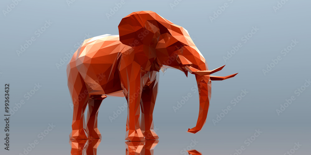 Fototapeta premium 3d render of elephant, abstract geometric low poly.