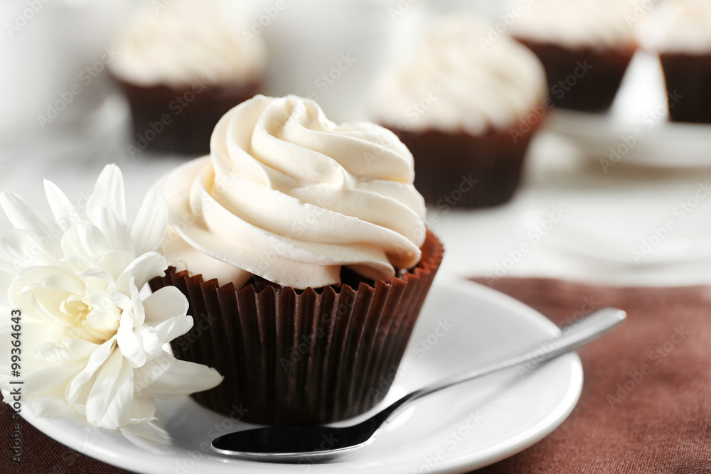 Tasty cupcake on served table, close up Tasty cupcake on served table, close up
