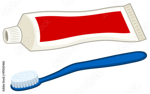Vector illustration of a toothbrush and a tube of toothpaste.